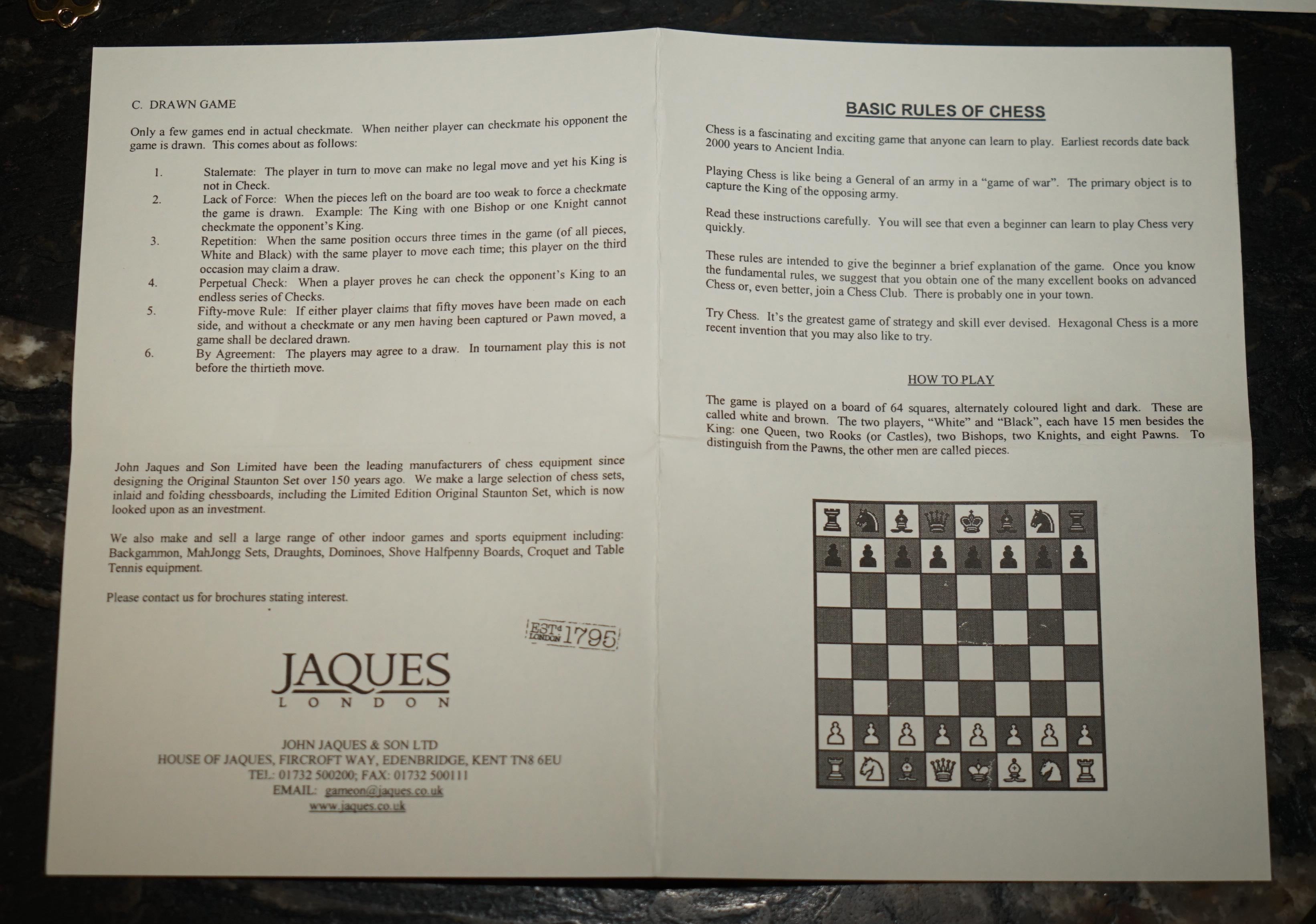 Fait main JUMBO JAQUES LTD EDiTION 1850 STAUNTON CHESSMAN CHESS SET INC CERTIFCATES ETC en vente