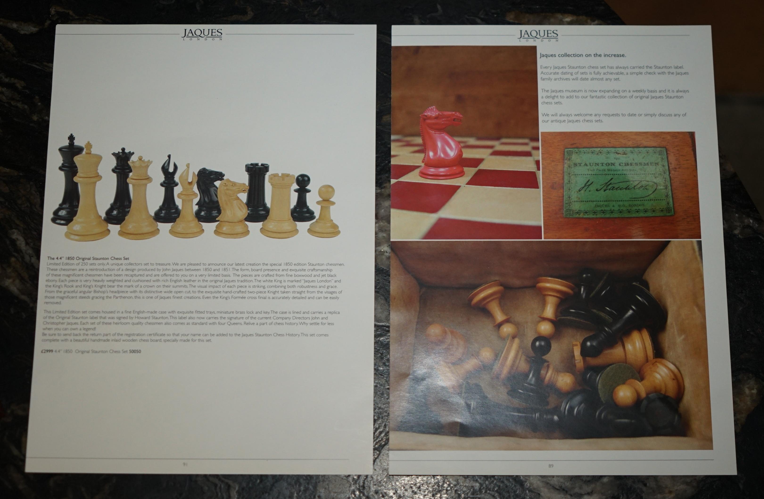20ième siècle JUMBO JAQUES LTD EDiTION 1850 STAUNTON CHESSMAN CHESS SET INC CERTIFCATES ETC en vente