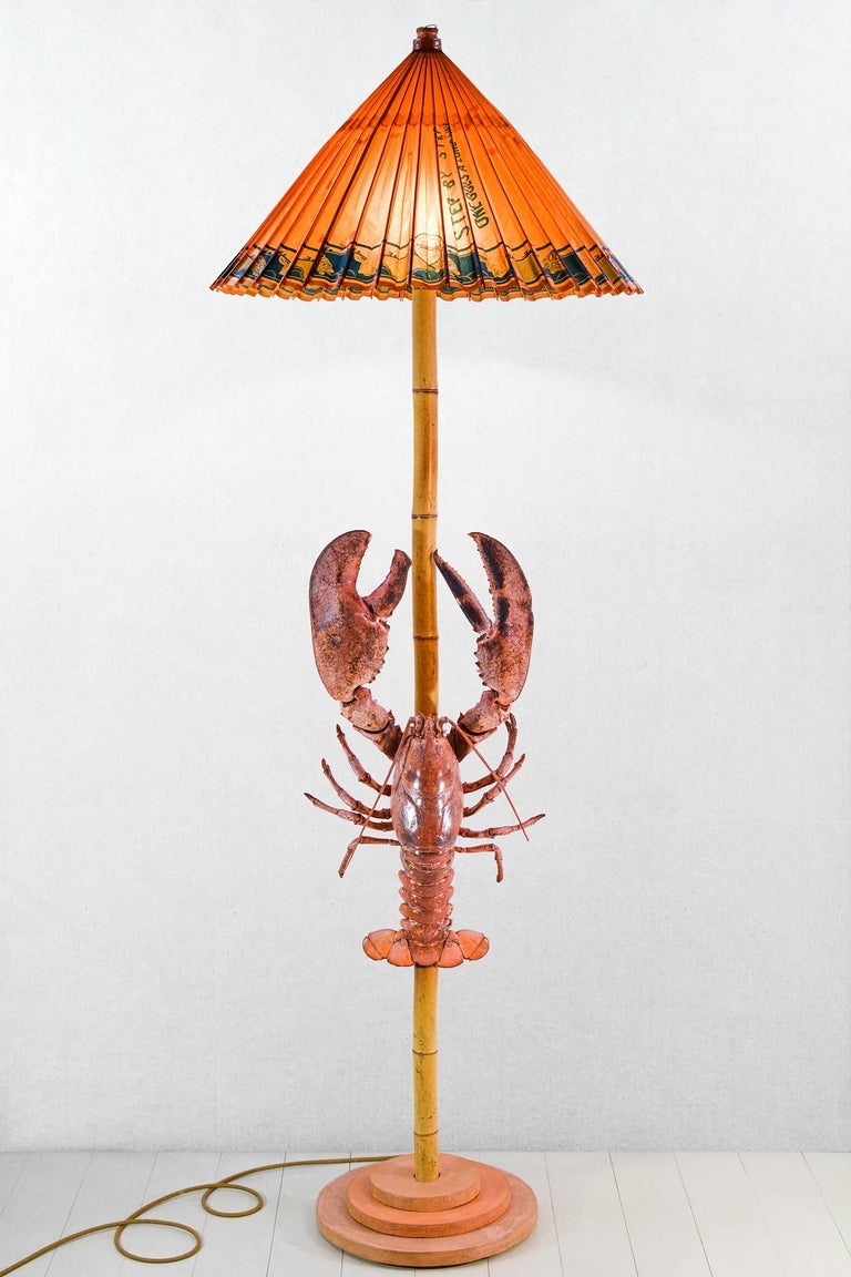 Jumbo Lobster Lamp with Antique Japanese Parasol Shade by Christopher  Tennant For Sale at 1stDibs