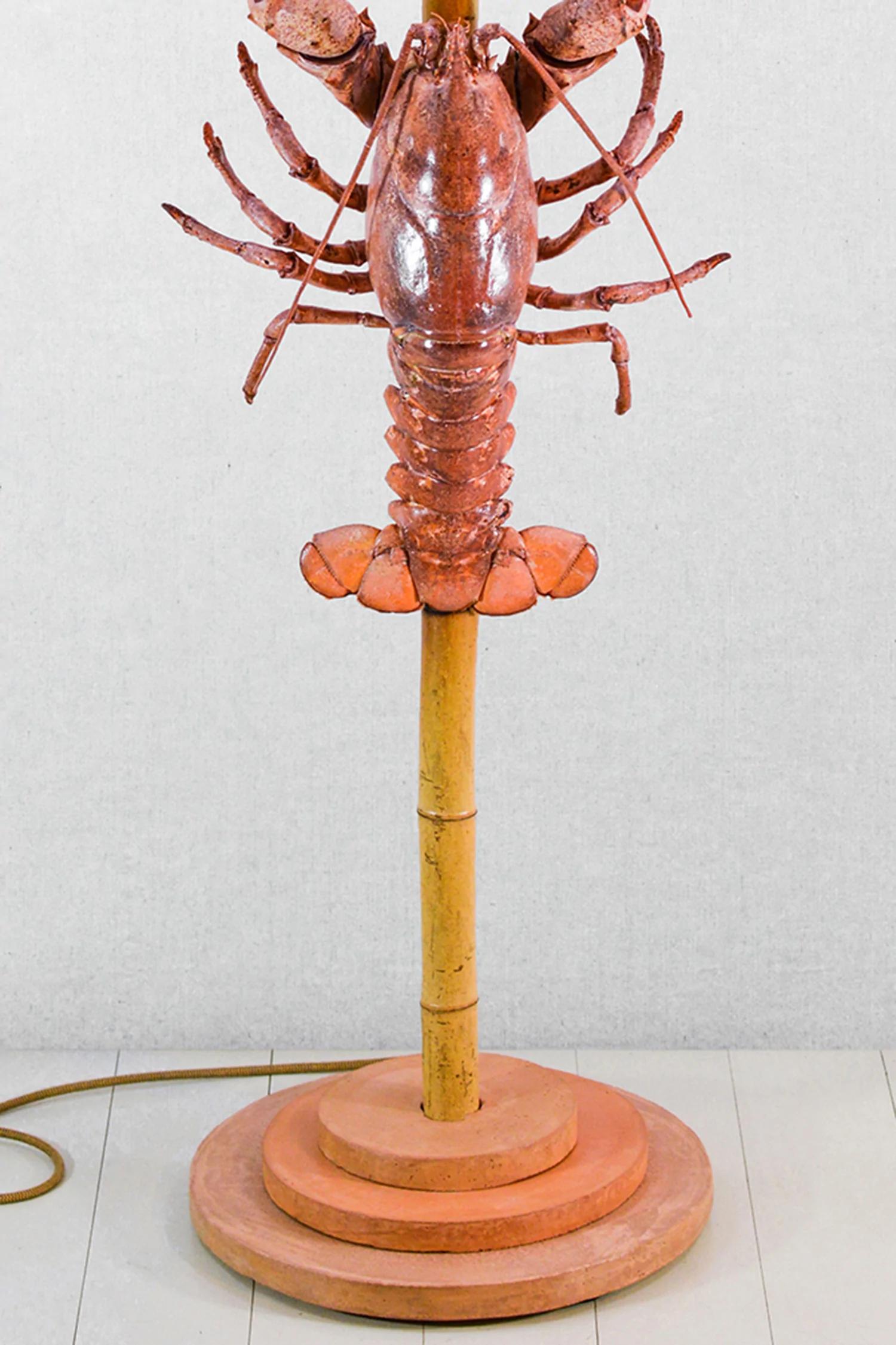 Art déco Lampe homard Jumbo avec abat-jour de parasol japonais ancien par Christopher Tennant en vente
