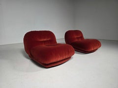 Jumbo Lounge Chairs in rust red velvet by Alberto Rosselli for Saporiti, 1970s