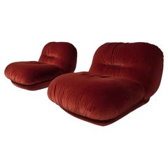 Jumbo Lounge Chairs in rust red velvet by Alberto Rosselli for Saporiti, 1970s