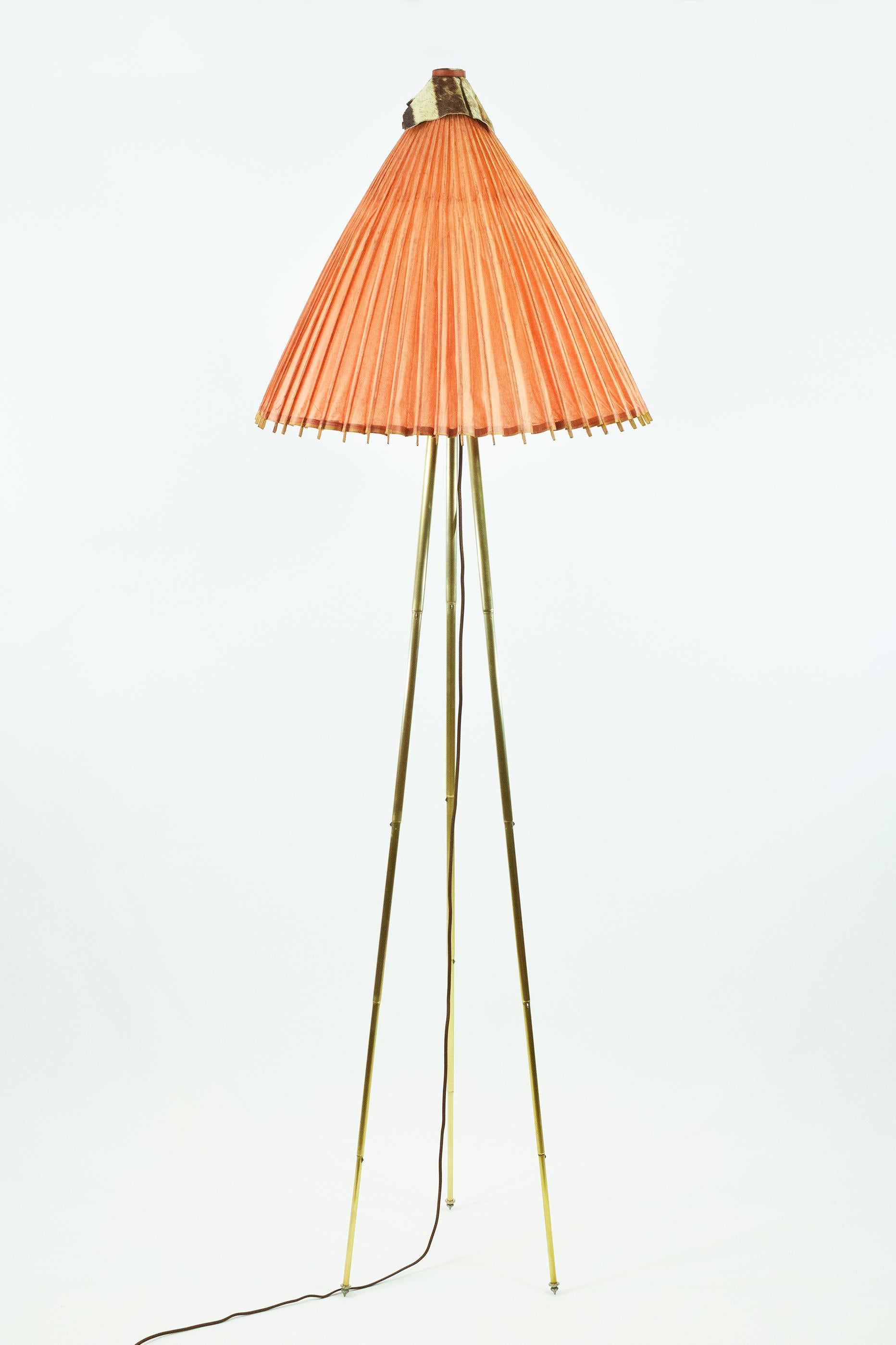 Modern Maximalist Tripod Floor Lamp with Vintage XL Japanese Parasol Shade [In Stock] For Sale