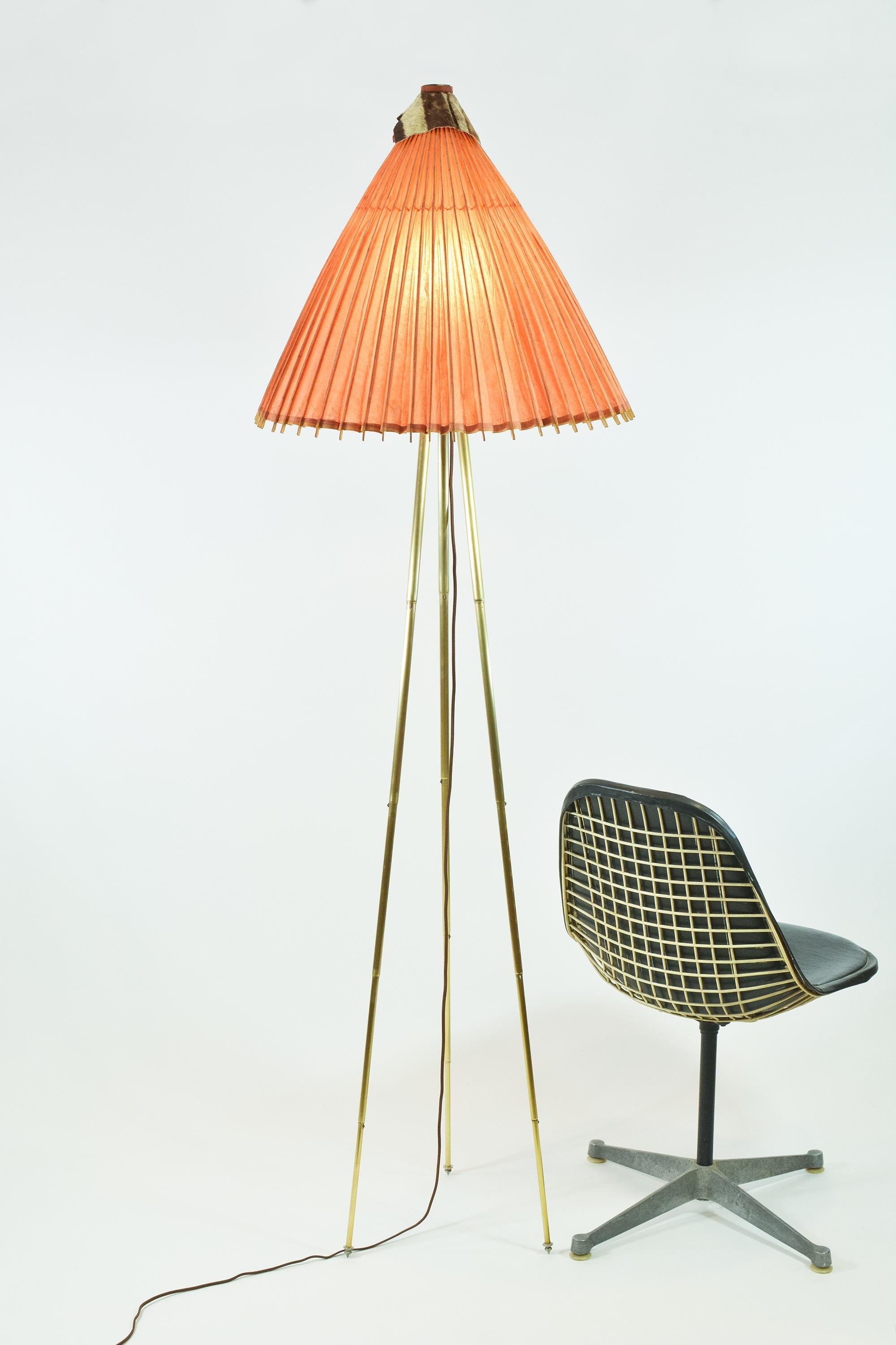 Hand-Crafted Maximalist Tripod Floor Lamp with Vintage XL Japanese Parasol Shade [In Stock] For Sale