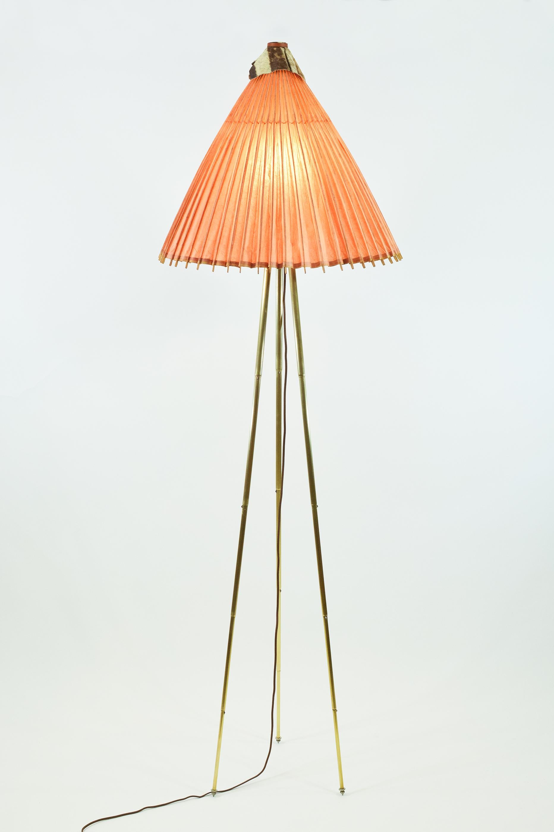 Contemporary Maximalist Tripod Floor Lamp with Vintage XL Japanese Parasol Shade [In Stock] For Sale