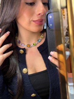 Jumbo Multi-Color Topas & Rainbow Sapphire Halskette 14K Weißgold mit Diamanten