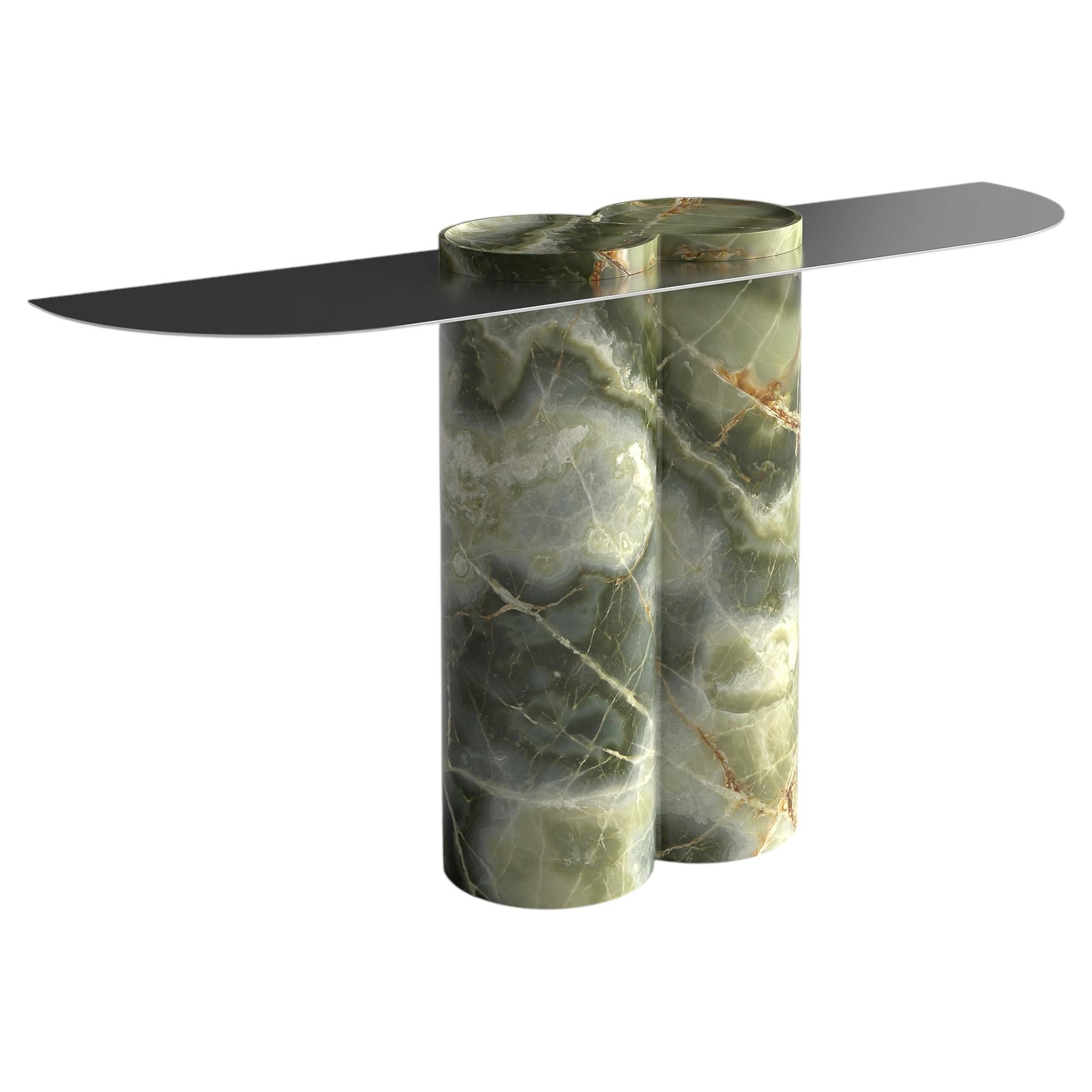 Console contemporaine Jumbo, en onyx et acier inoxydable, fabriquée en Italie