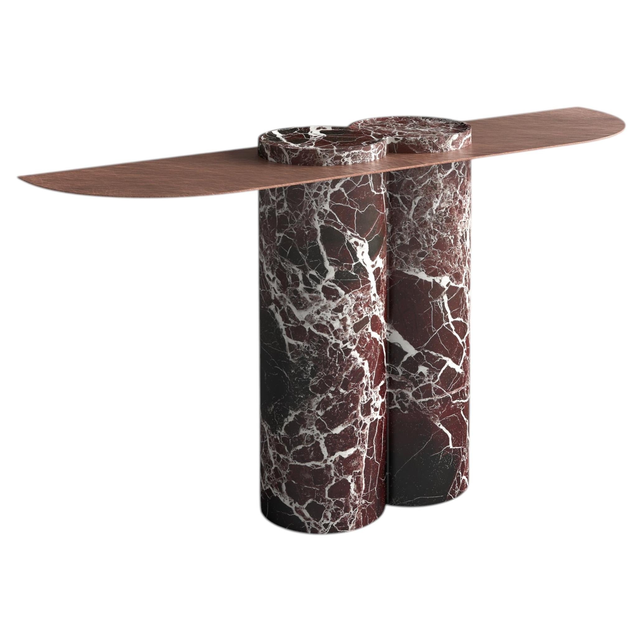 Jumbo, Rosso Levanto Marble & Copper Console Table, Made in Italy For Sale