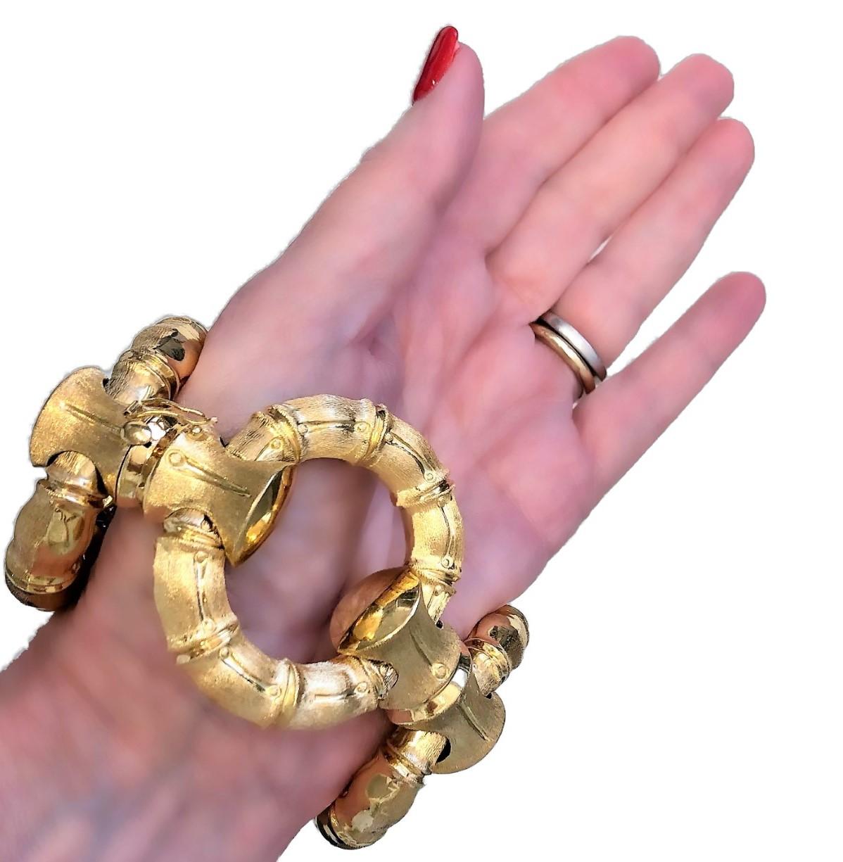 Jumbo Size Reversible 18k Gold Bamboo Link Bracelet 7