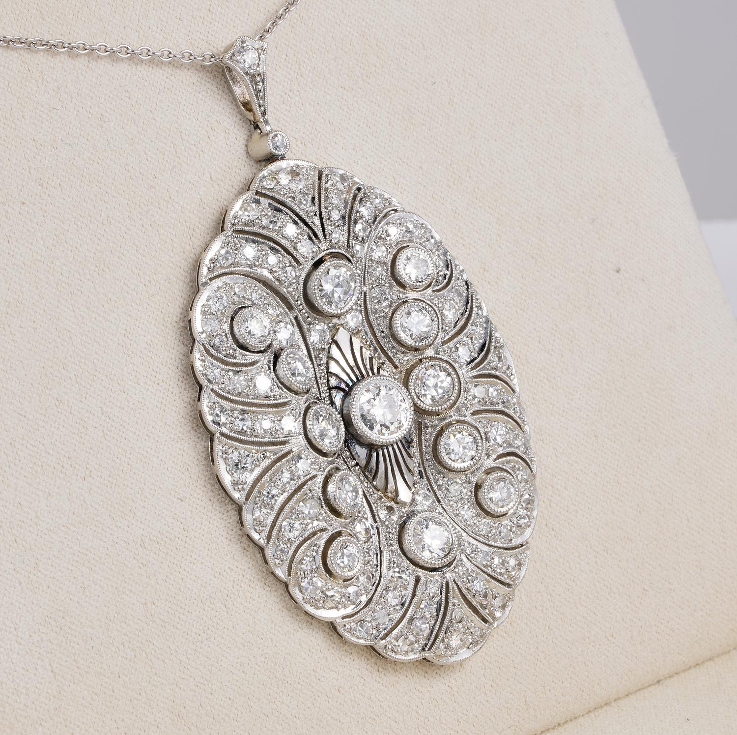 Women's Jumbo Sized Art Deco 6.20 Carat Diamond Platinum Outstanding Pendant