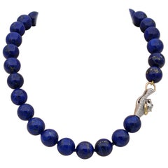 Jumbo Sized Vintage Natural Lapis Lazuli Diamond Panther Necklace