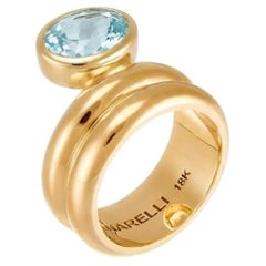 Jumelle Grand Ring in 18k Yellow Gold with Aquamarine by MARIANNE CANARELLI