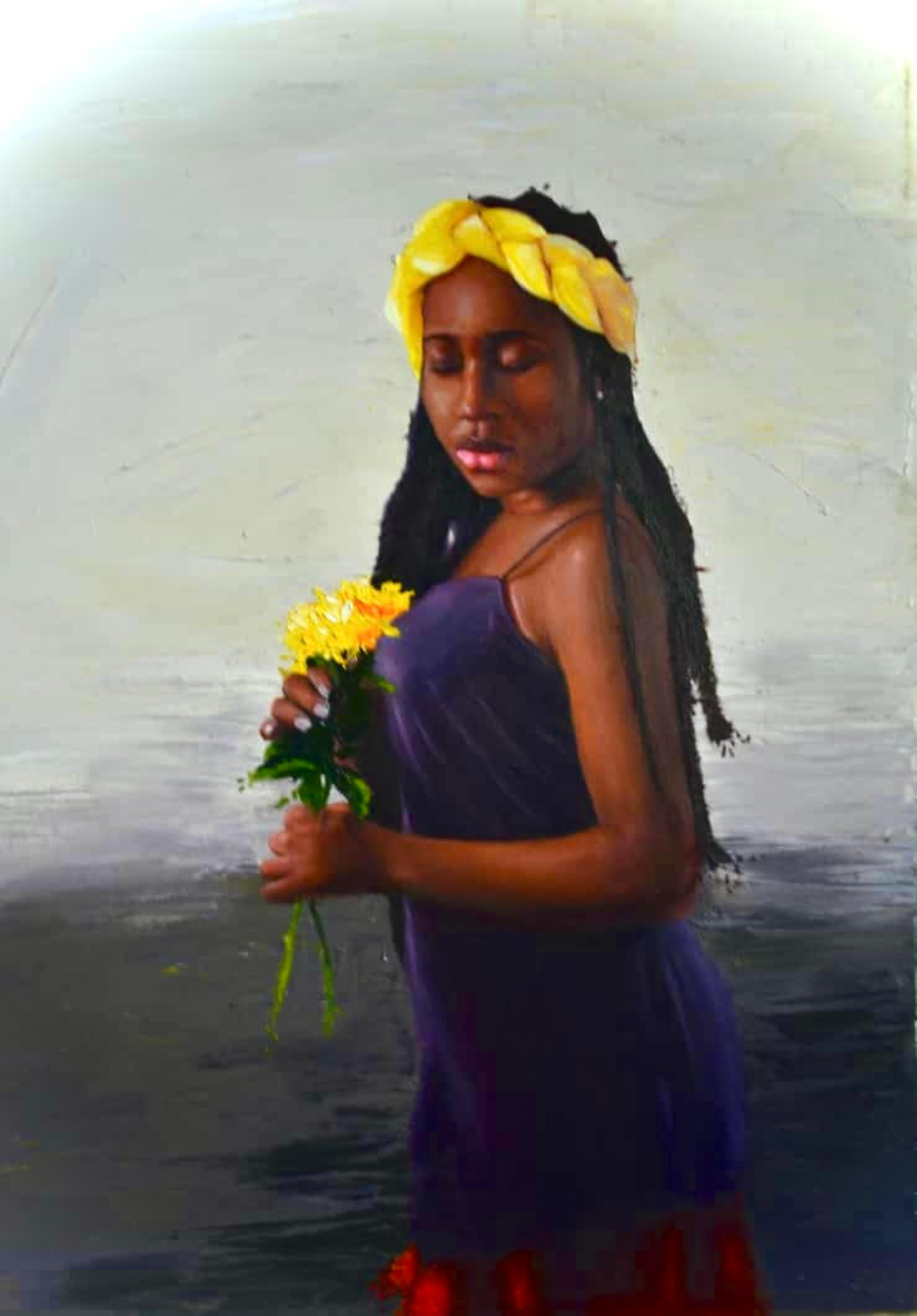 Jumoke Oyetunde Figurative Painting - In My World- 21st Century, Contemporary, Figurative Portrait, Oil, Women, Floral