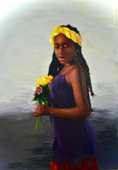 In My World- Siglo XXI, Contemporáneo, Retrato Figurativo, Óleo, Mujer, Floral