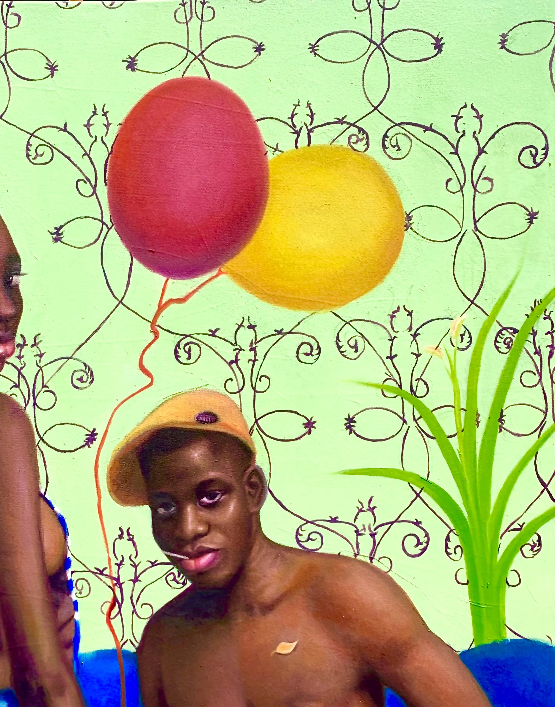 Untitled (Unspoken Bond) - 21. Jahrhundert, Zeitgenössisch, Figurativ, Liebe, Paar (Grün), Figurative Painting, von Jumoke Oyetunde