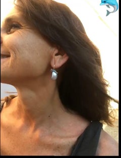 Dolphins Sapphires Diamonds 18K Yellow Gold Baroque Marine Pendant Earrings