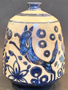 "Jumping Fox, " Gorgeous Art Deco Vase by Primavera with Iridescent Blue Glaze