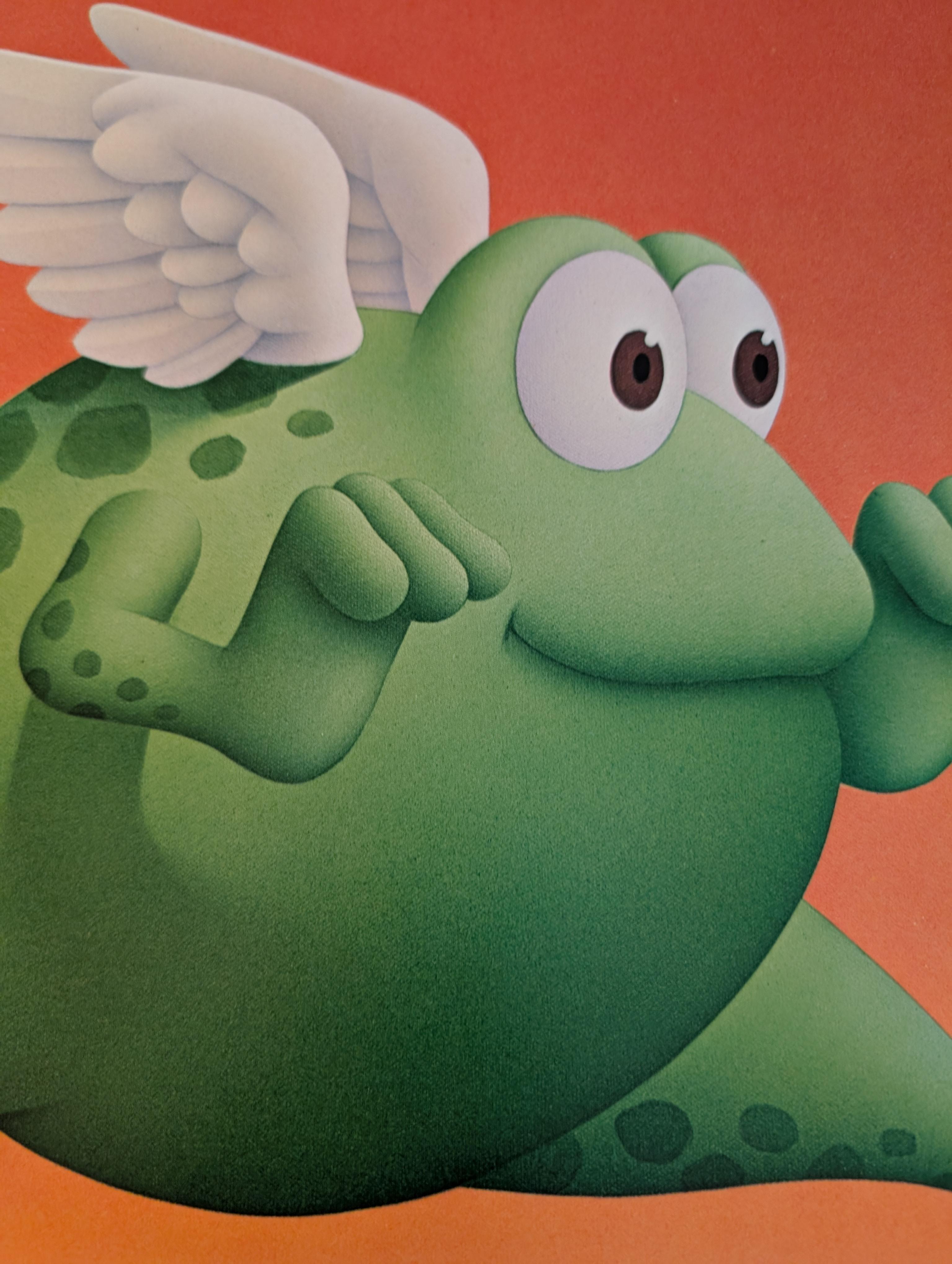 Impression Pop Art grenouille sautant
Dimensions de l'image 22 H x 18 L
Michael Bedard né en 1949, artiste canadien 
Jamais encadré, un seul propriétaire
