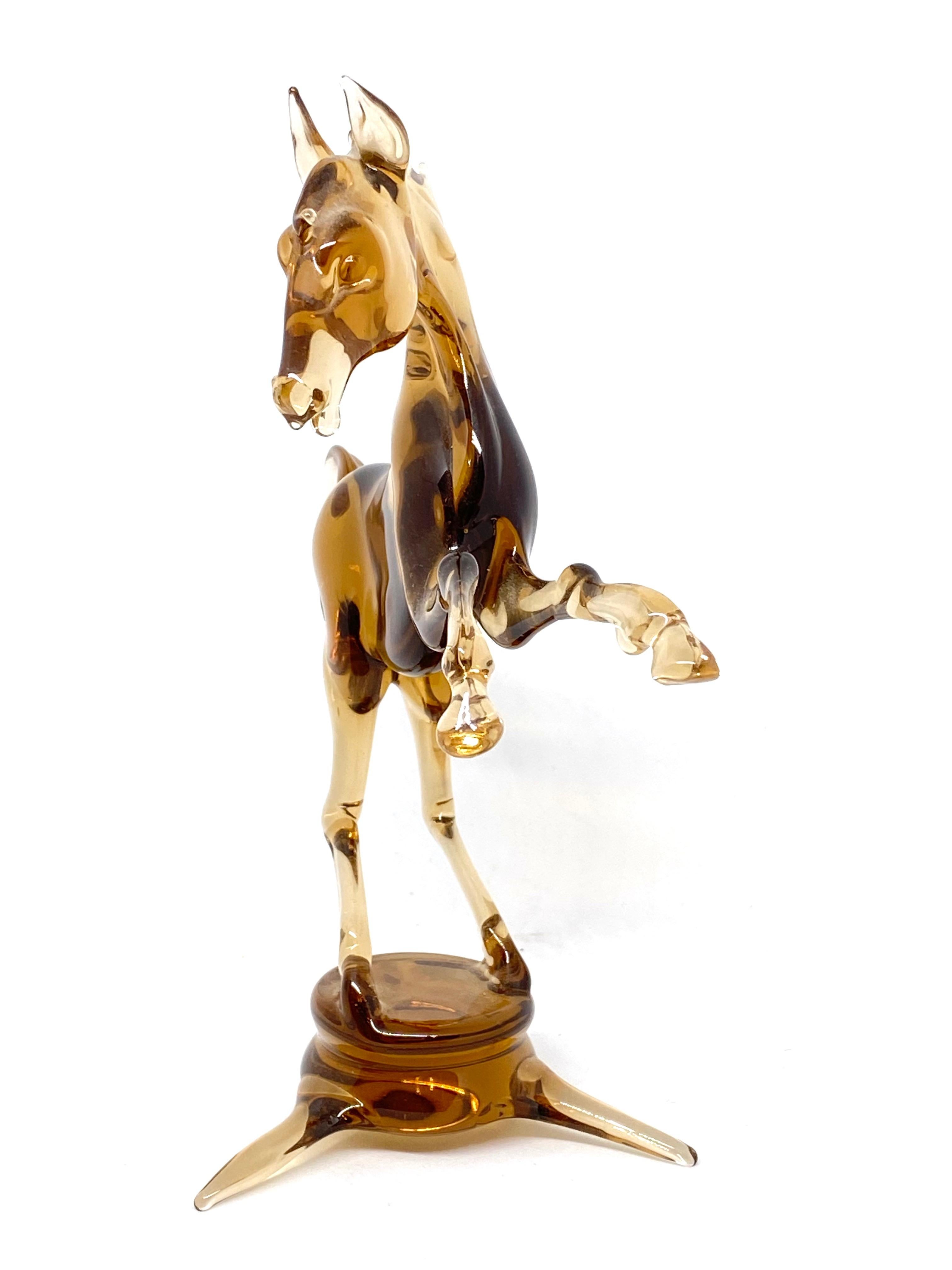 Art Deco Jumping Horse Bimini Style Art Glass Sculpture Figure Mid-20th Century