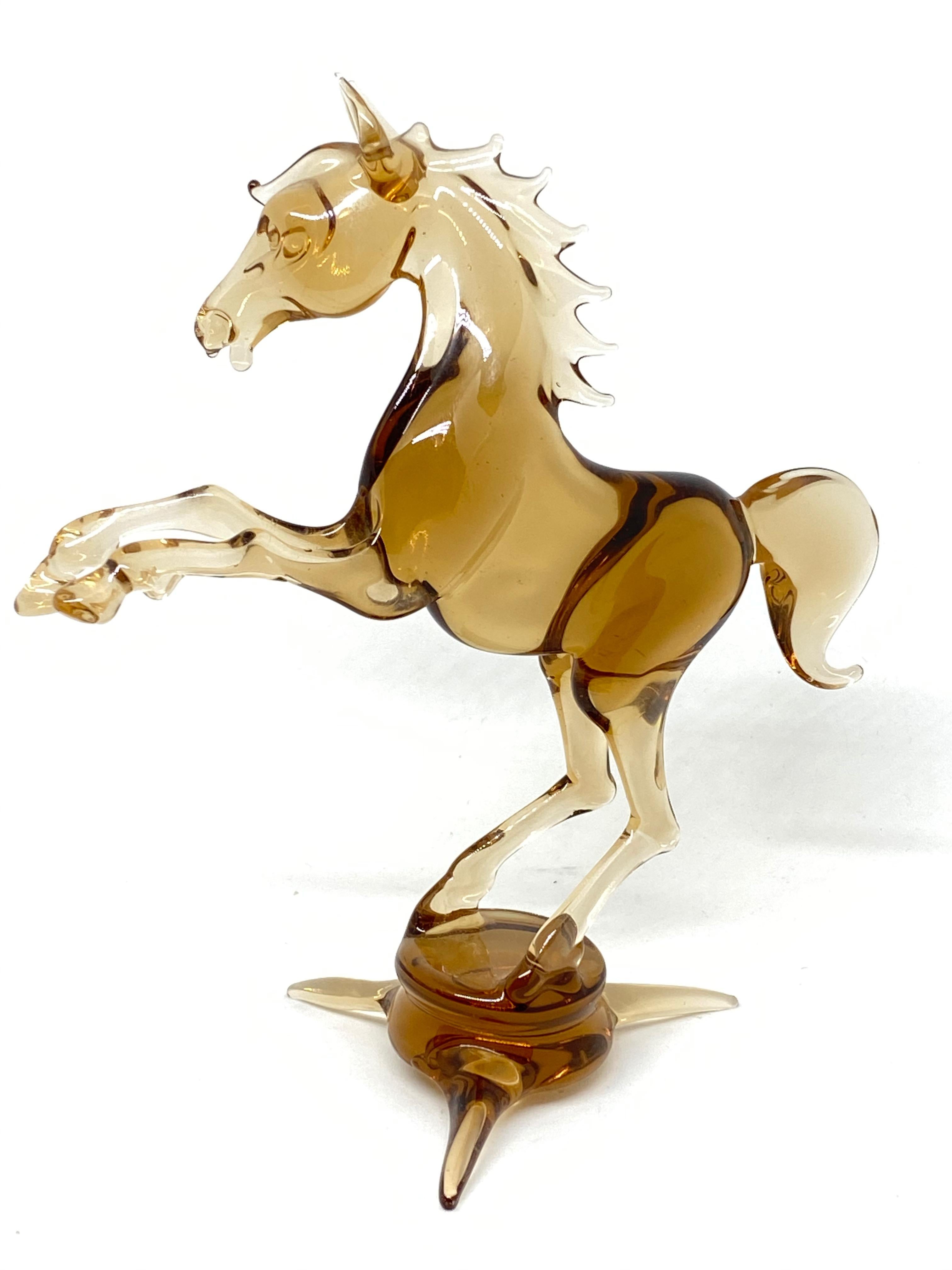 German Jumping Horse Bimini Style Art Glass Sculpture Figure Mid-20th Century