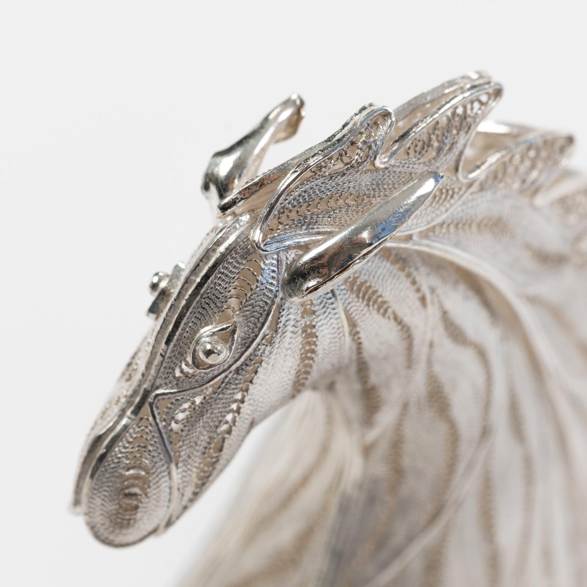 Jumping Horse Sculpture 925 Silver Handcrafted Filigree Technique Germany 2005 For Sale 6