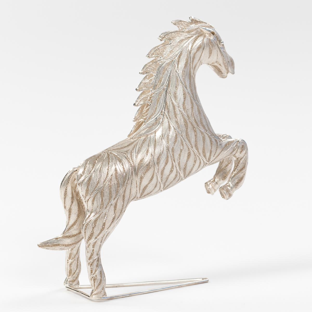 Other Jumping Horse Sculpture 925 Silver Handcrafted Filigree Technique Germany 2005 For Sale