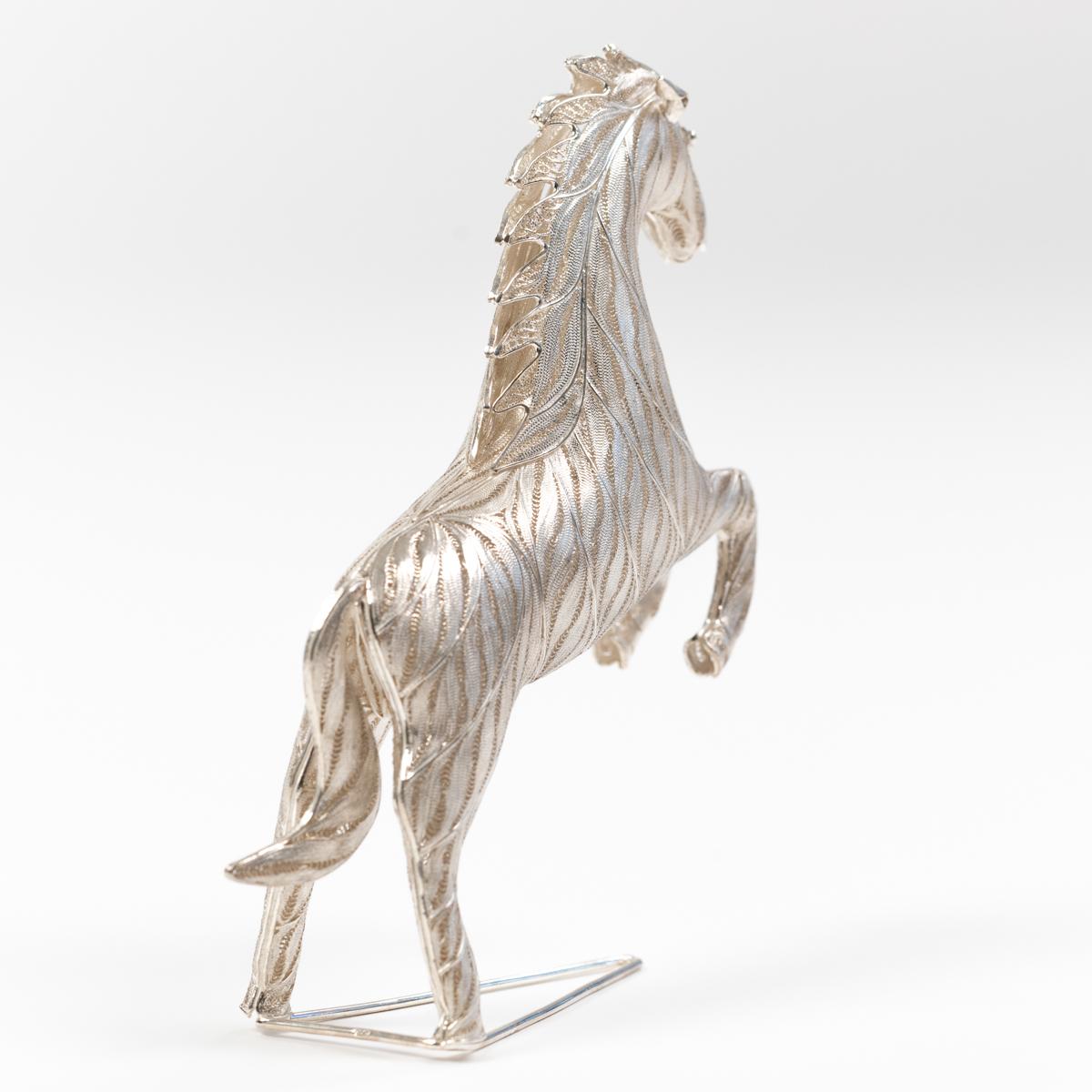 Jumping Horse Sculpture 925 Silver Handcrafted Filigree Technique Germany 2005 For Sale 1