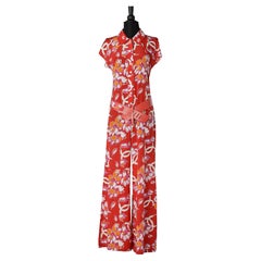 Jumpsuit in printed silk with leather belt Chanel 