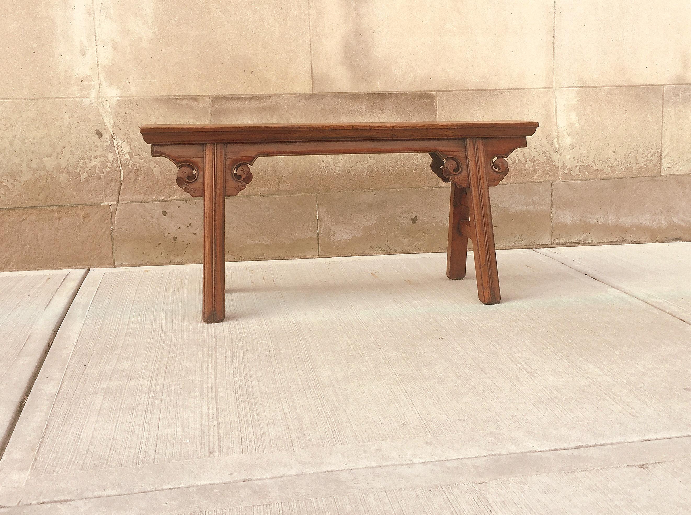 Early 20th Century Jumu Wood Bench with Tapered Legs For Sale