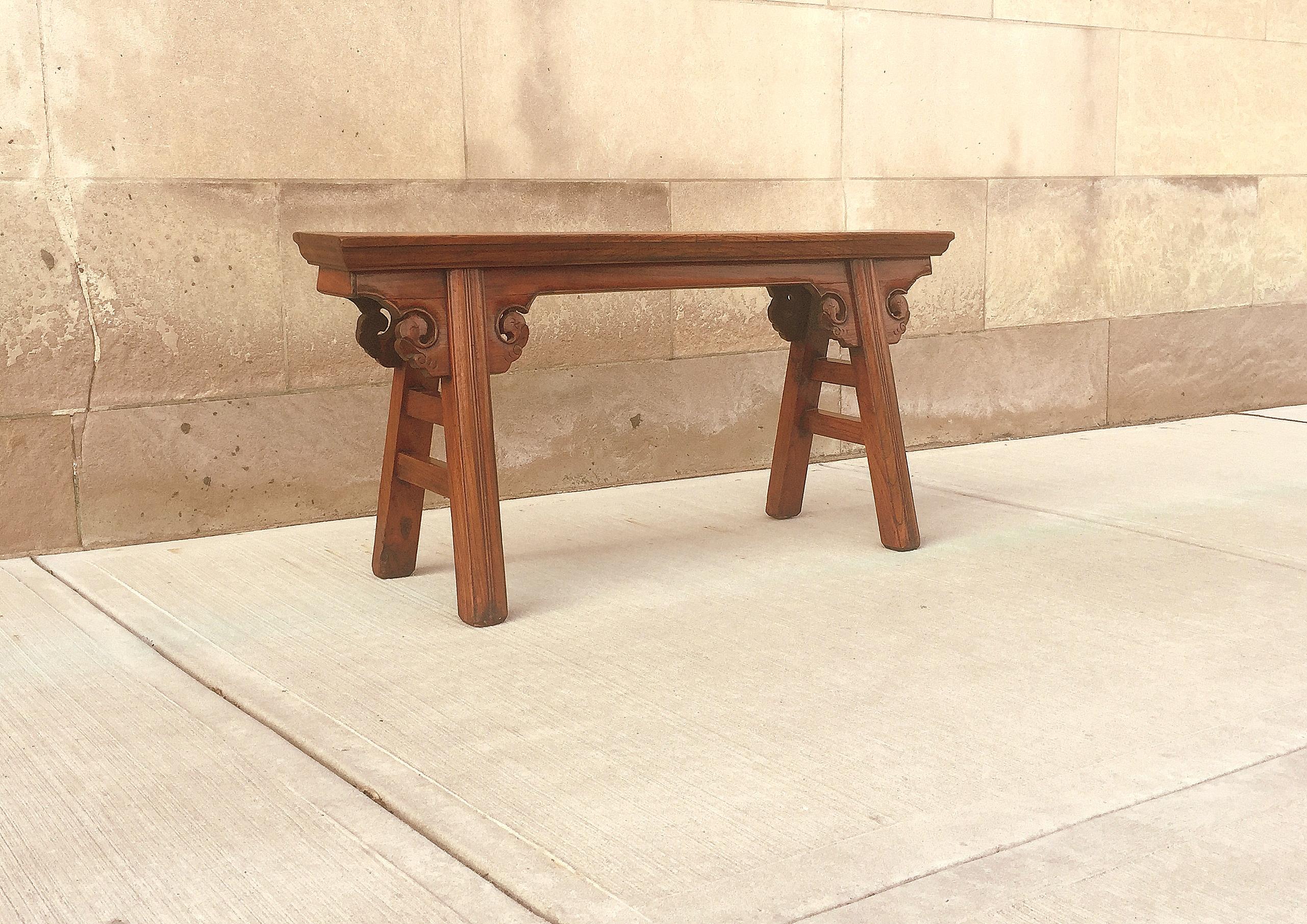 Jumu Wood Bench with Tapered Legs For Sale 2