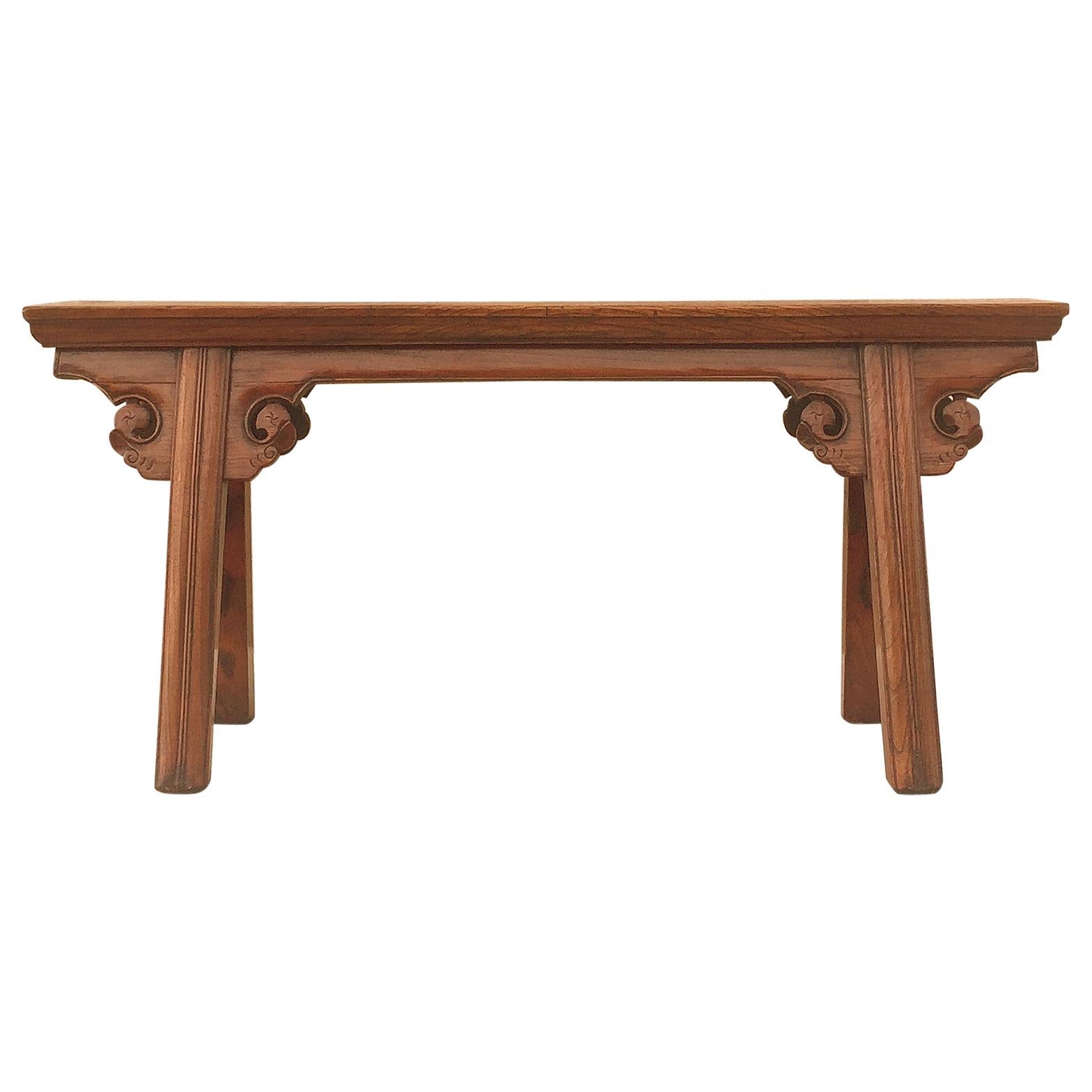 Jumu Wood Bench with Tapered Legs For Sale