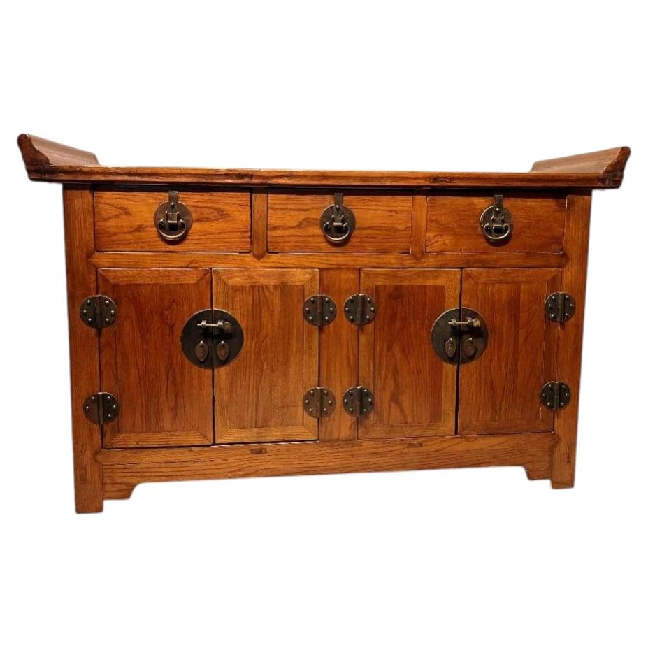 Jumu Wood Sideboard with Three Drawers and Two Pair of Doors For Sale