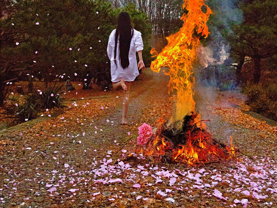 Self Portrait – Jun Ahn, Photography, Fire, Woman, Petals Asia, Art