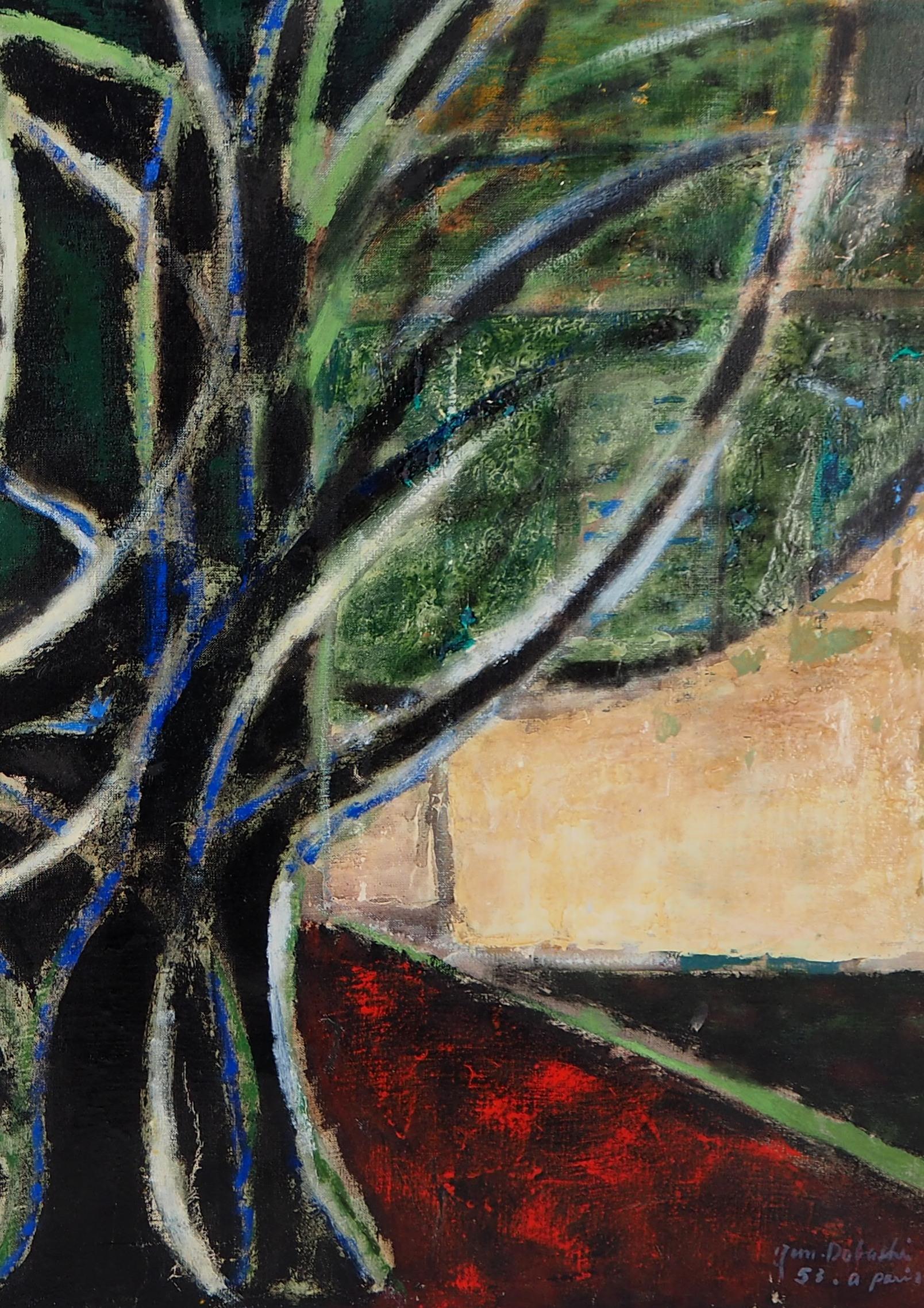 Albero della vita - Olio originale su tela, firmato - Landscape Painting Nero di Jun Dobashi