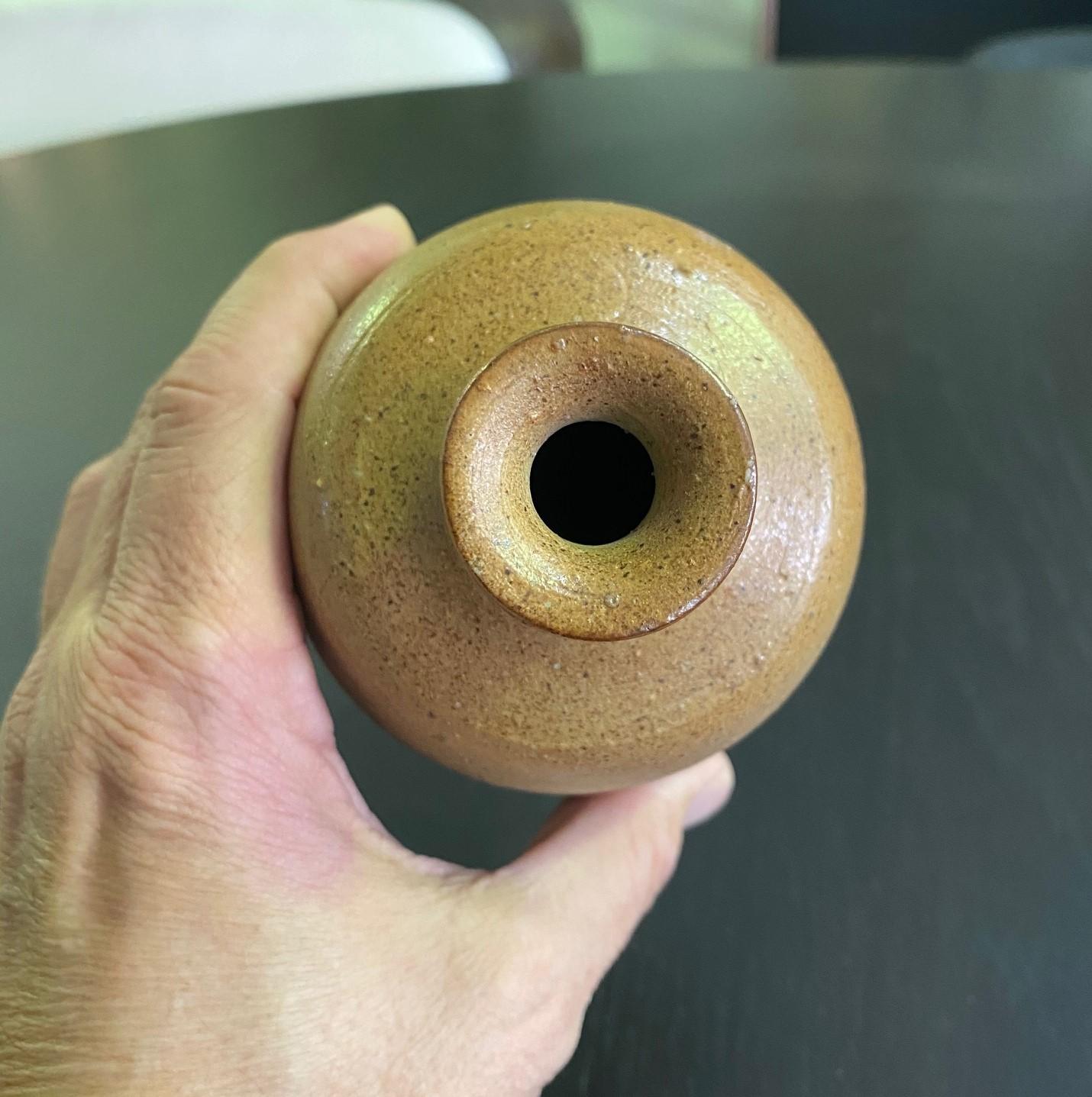 Jun Isezaki Signed Japanese Pottery Bizen Ware Sake Bottle Vase with Signed Box 1