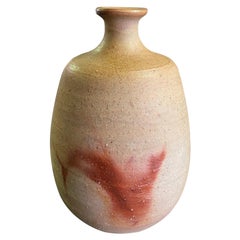 Jun Isezaki Signed Japanese Pottery Bizen Ware Sake Bottle Vase with Signed Box
