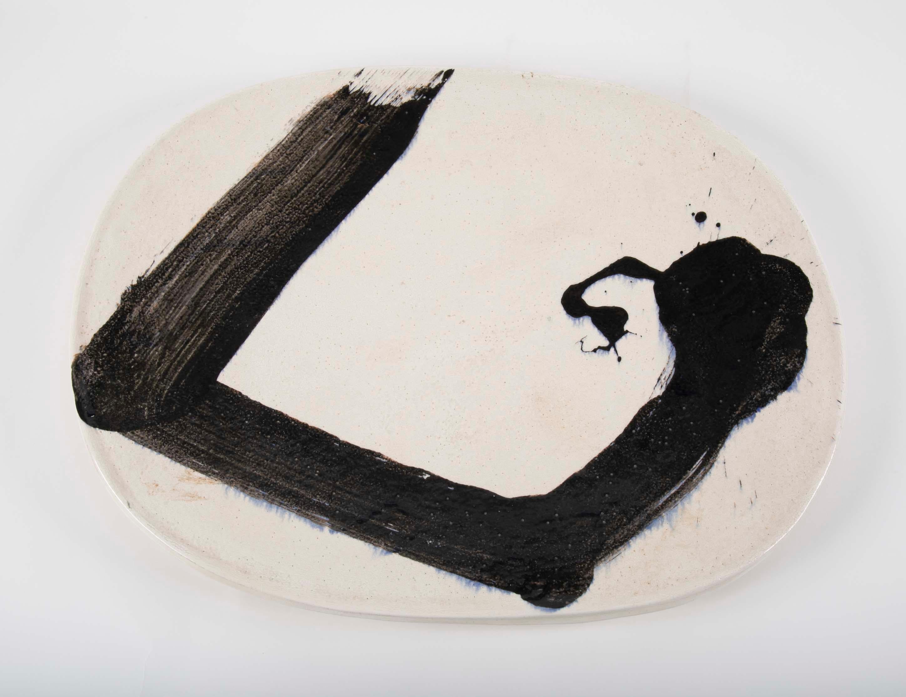 Modern Jun Kaneko Glazed Earthenware Oval Plate For Sale