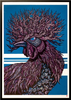 "Breeze Before the Leap", Rooster Iconography, Patterns, Woodcut Print