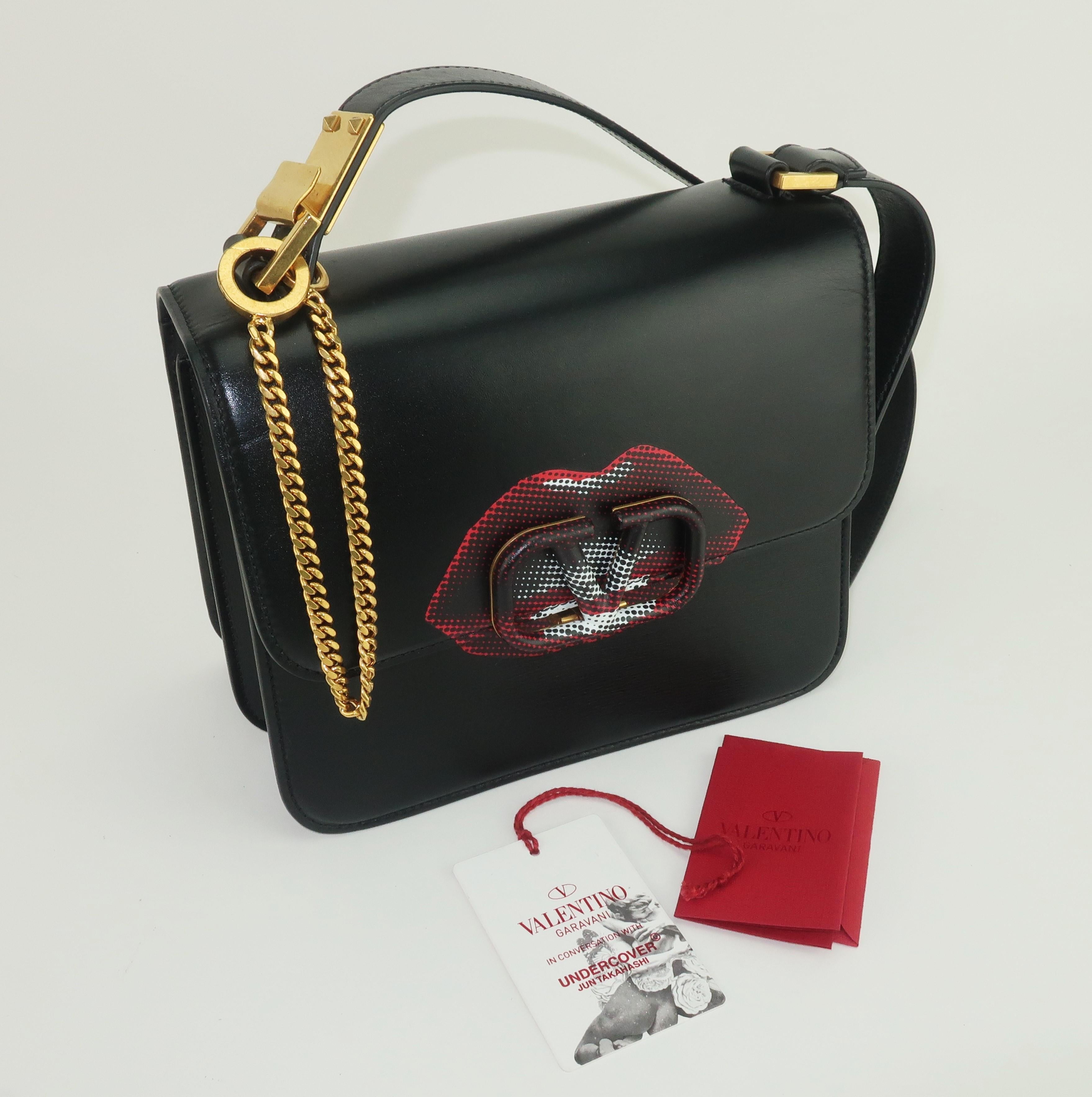Jun Takahashi For Valentino Black Leather V-Sling Lips Handbag, 2019 10