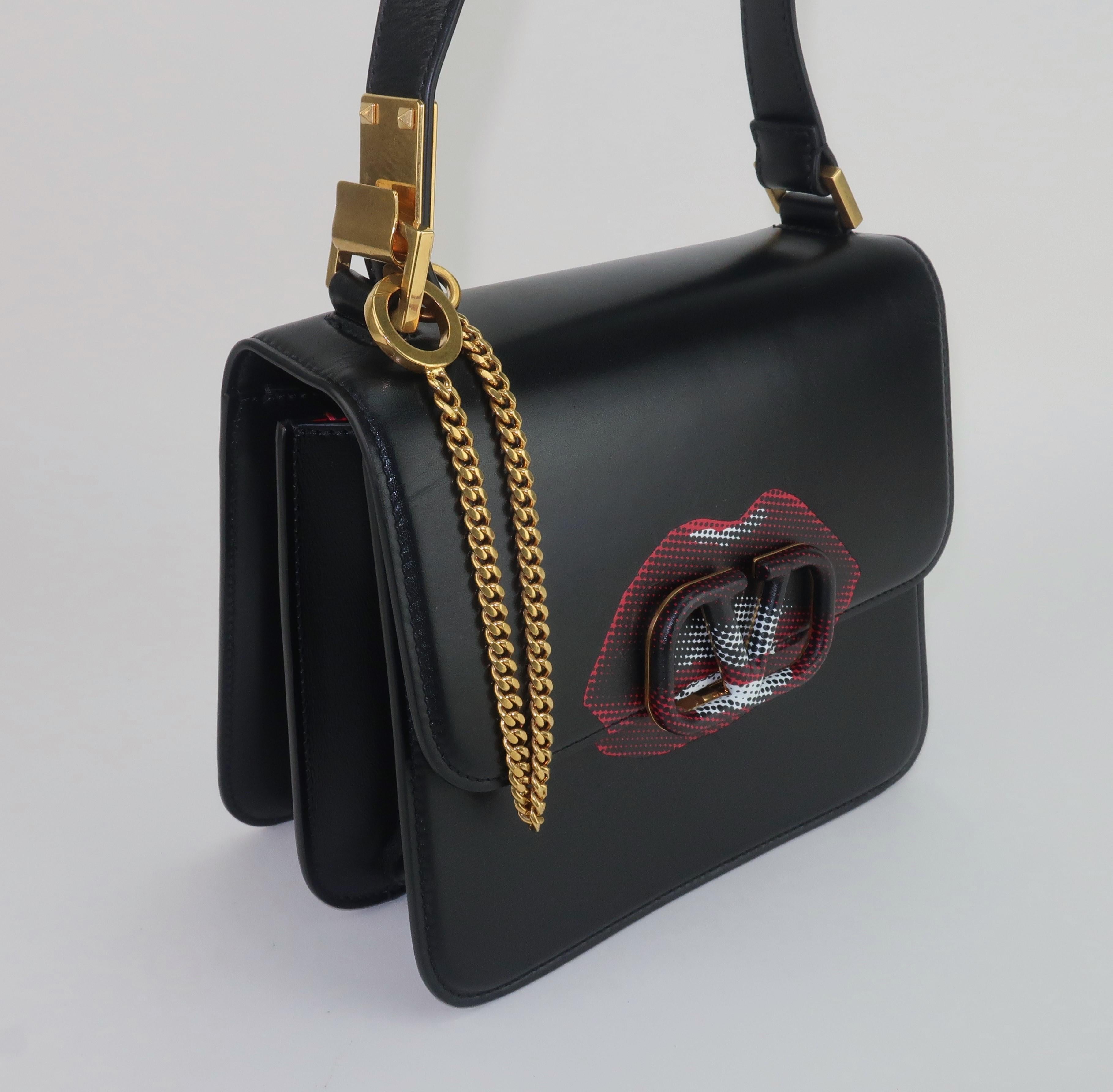 Women's Jun Takahashi For Valentino Black Leather V-Sling Lips Handbag, 2019