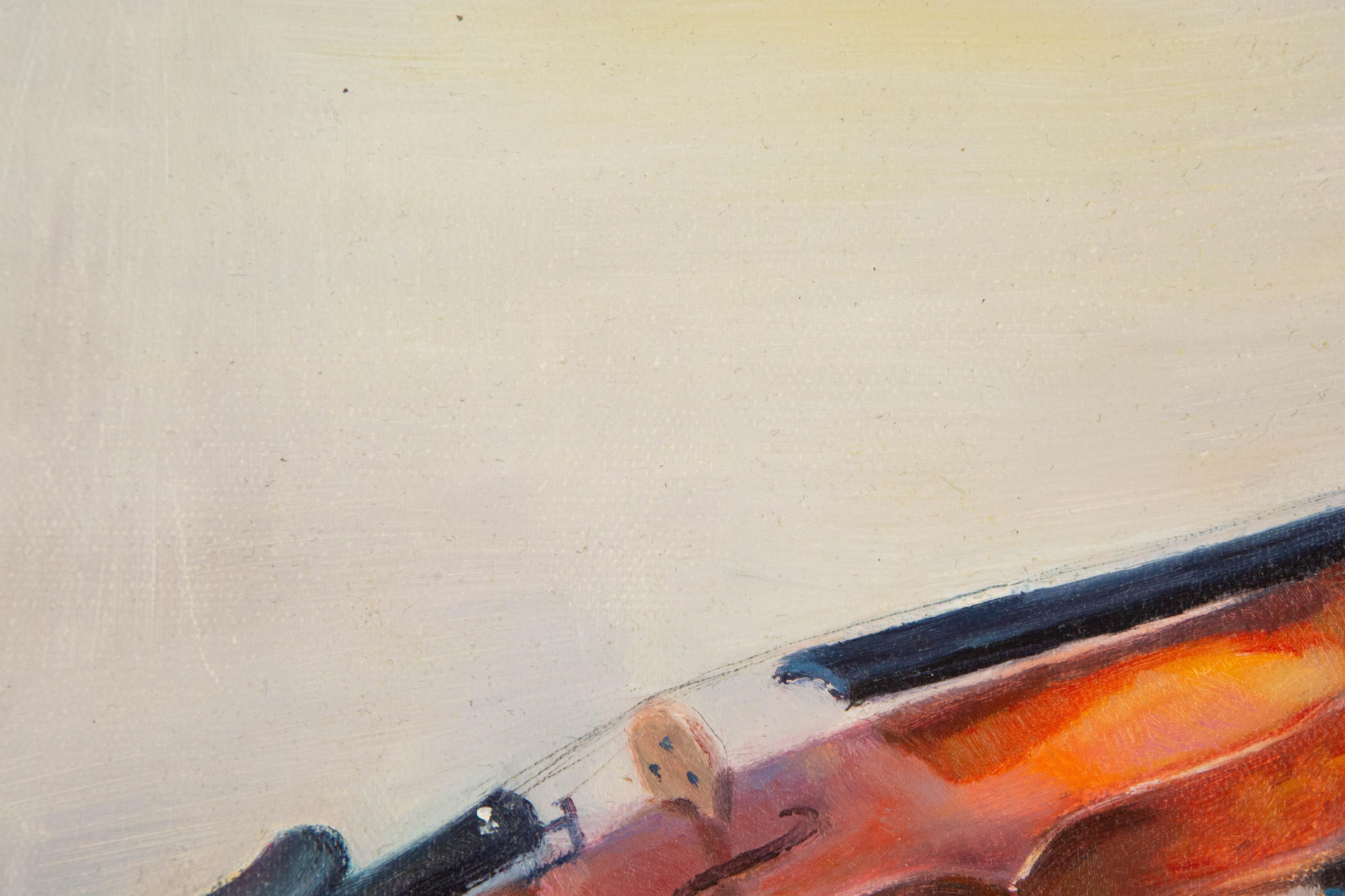 Jun Ye Stillleben Original Ölgemälde auf Leinwand „Violin“ im Angebot 1