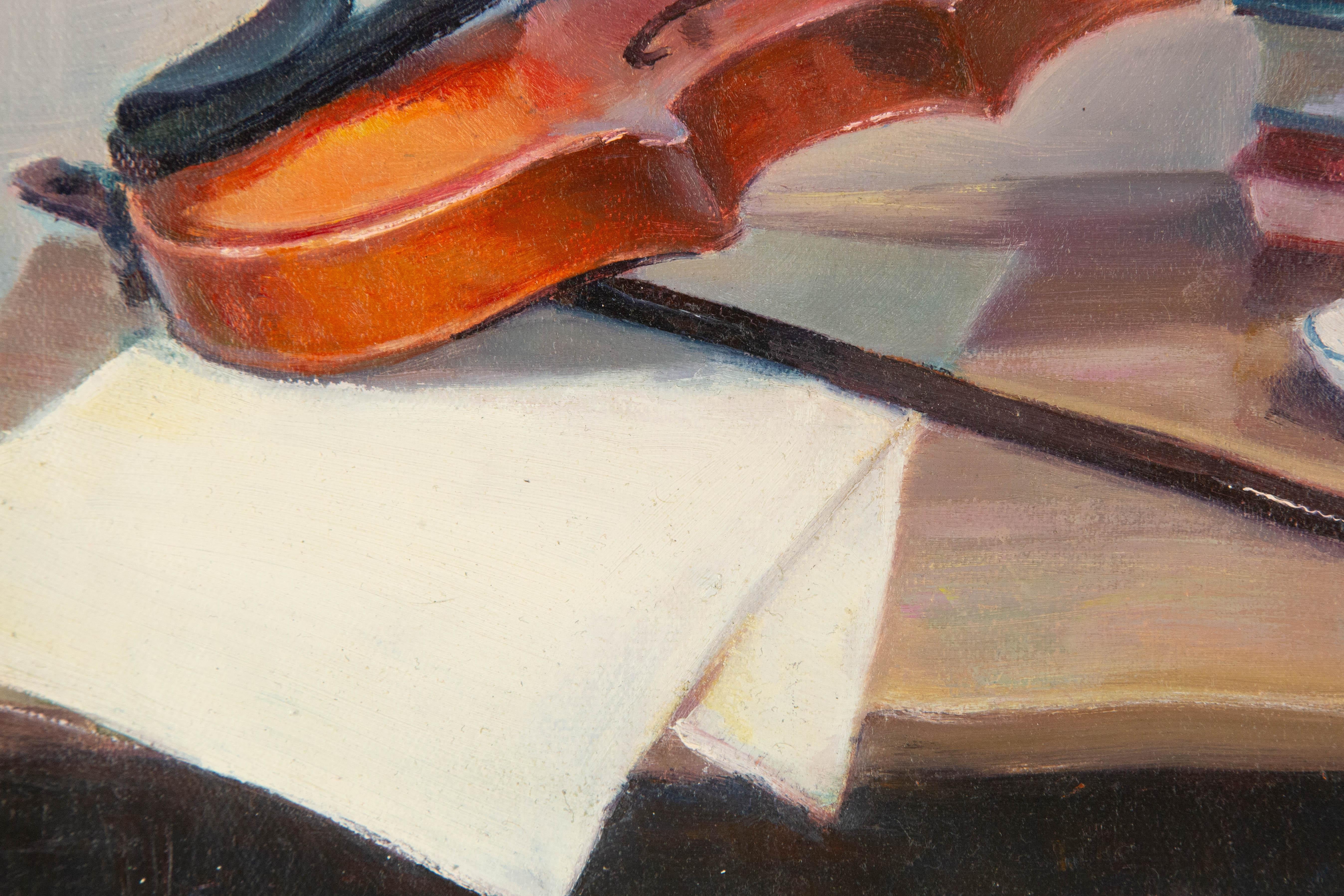 Jun Ye Stillleben Original Ölgemälde auf Leinwand „Violin“ im Angebot 2