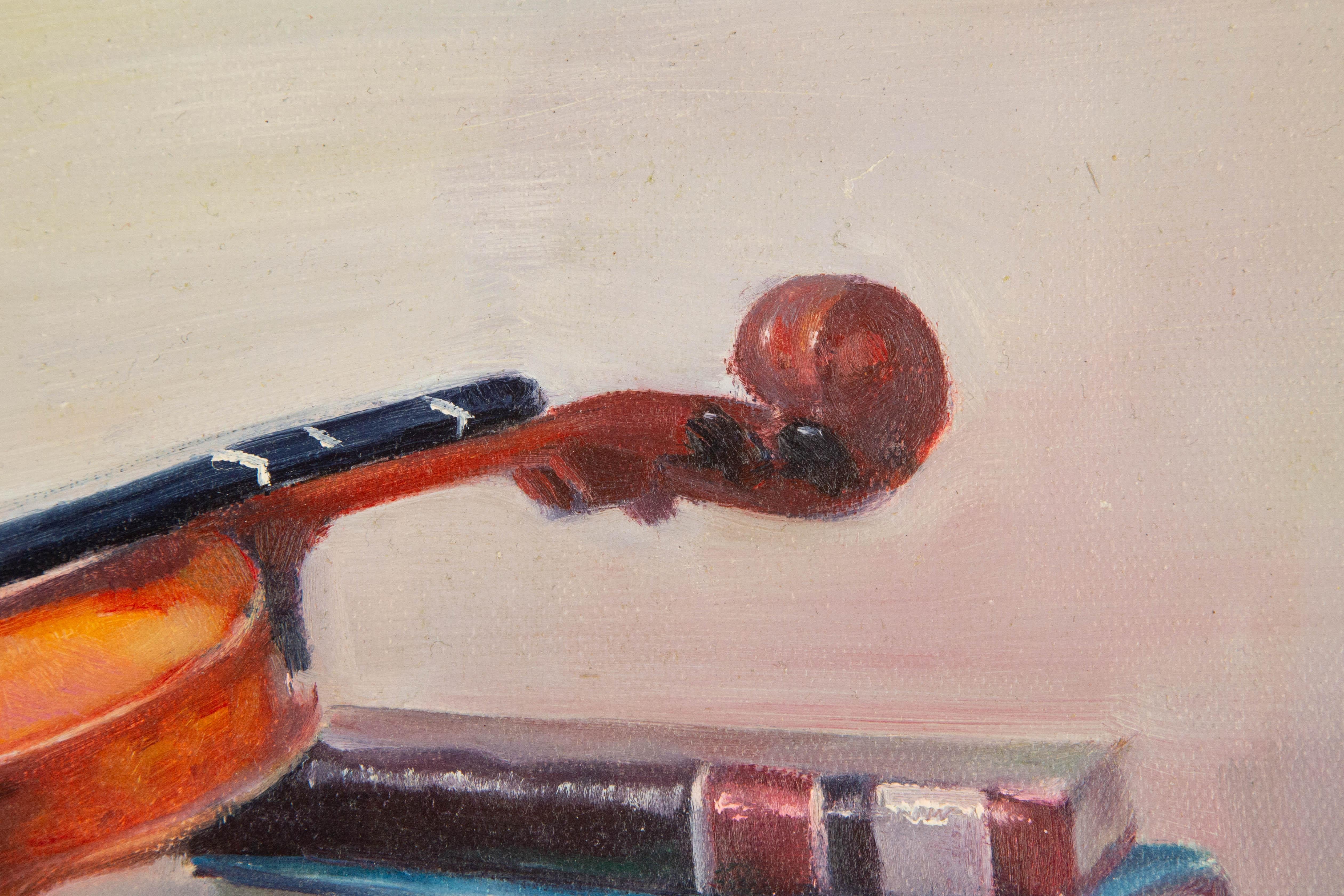 Jun Ye Stillleben Original Ölgemälde auf Leinwand „Violin“ im Angebot 3