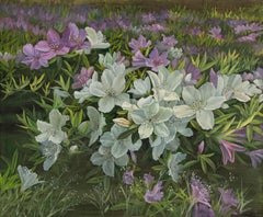 Jun Zhang Floral Óleo original sobre lienzo "Azalea morada y blanca"