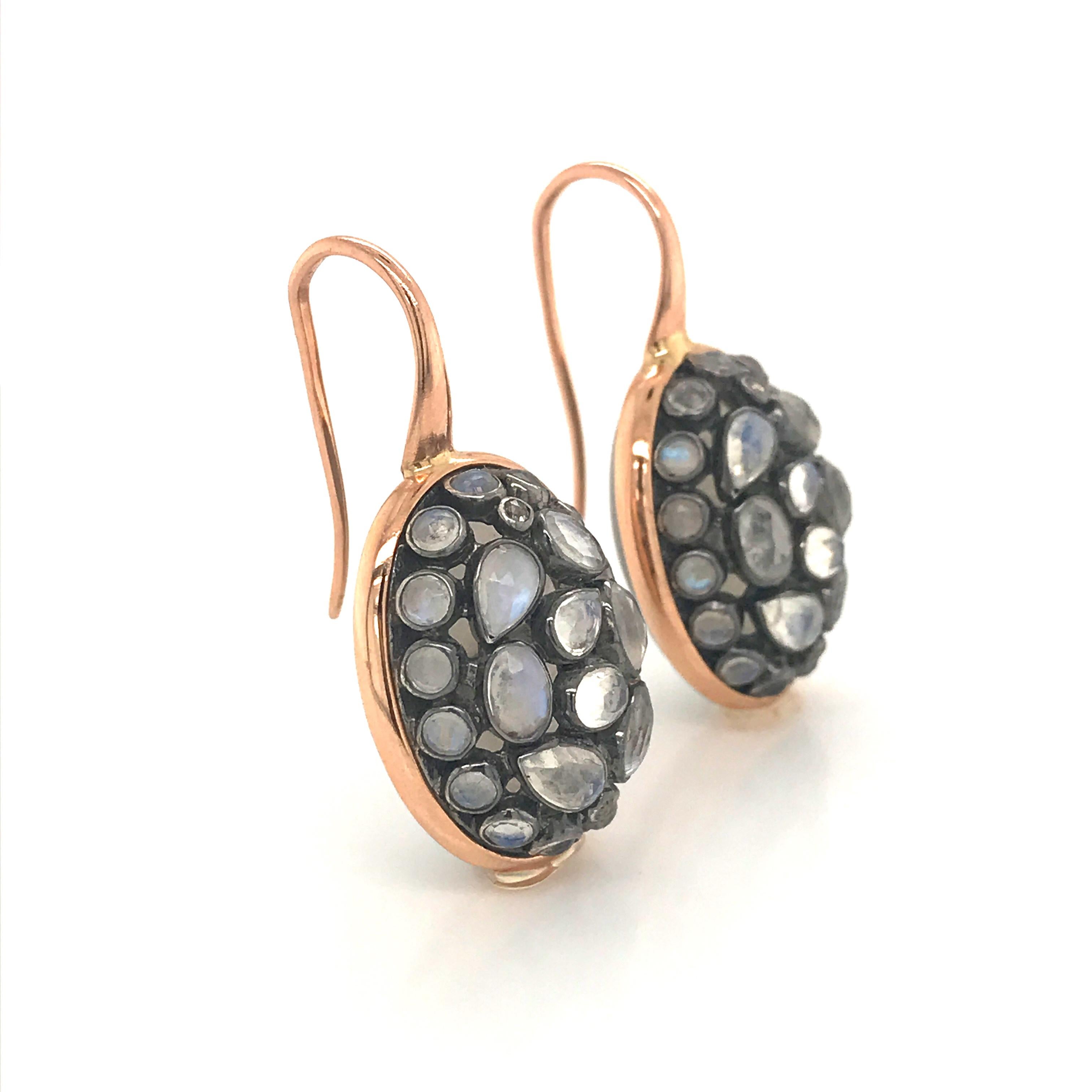 Junagarh Moonstone Pink Gold 18 Karat Earrings In New Condition In Vannes, FR