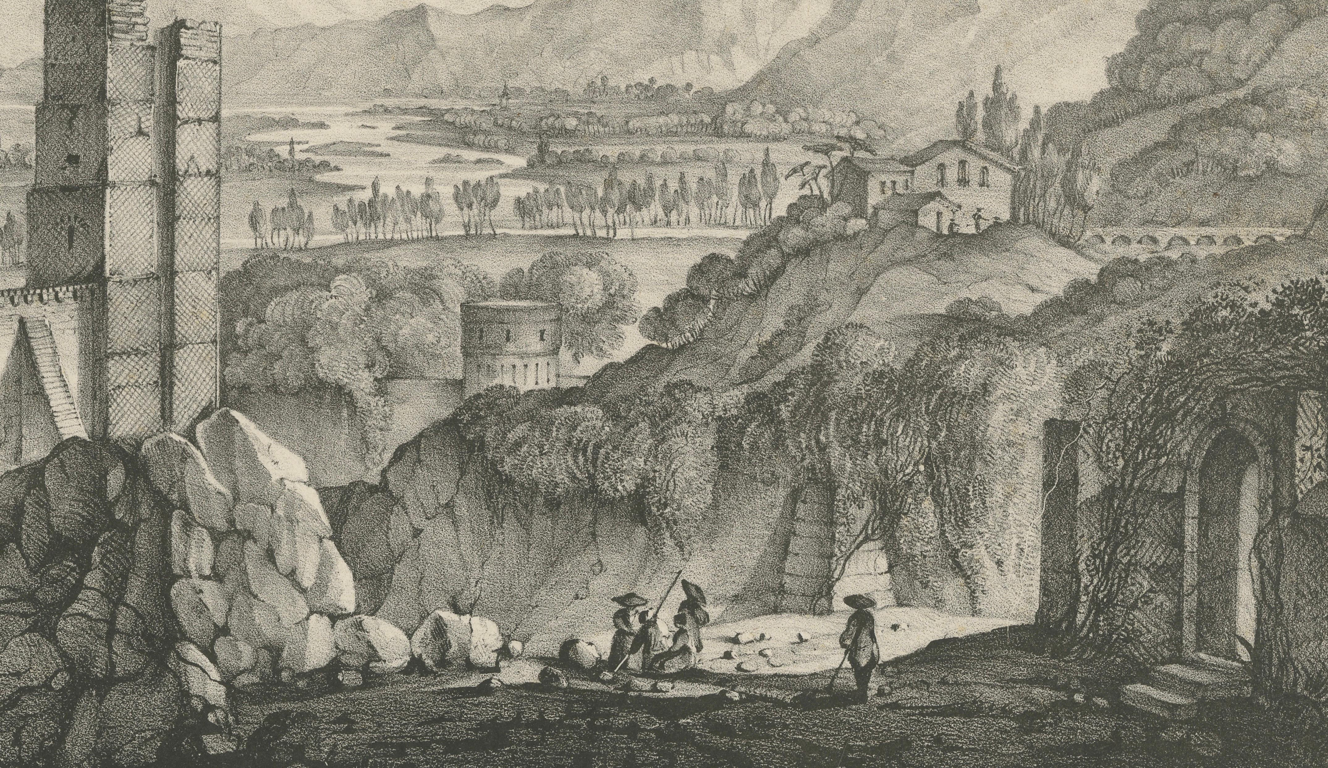 Junction of the Rhone and Saone, Roman Ruins near Lyons – Lithograph,  c.1835