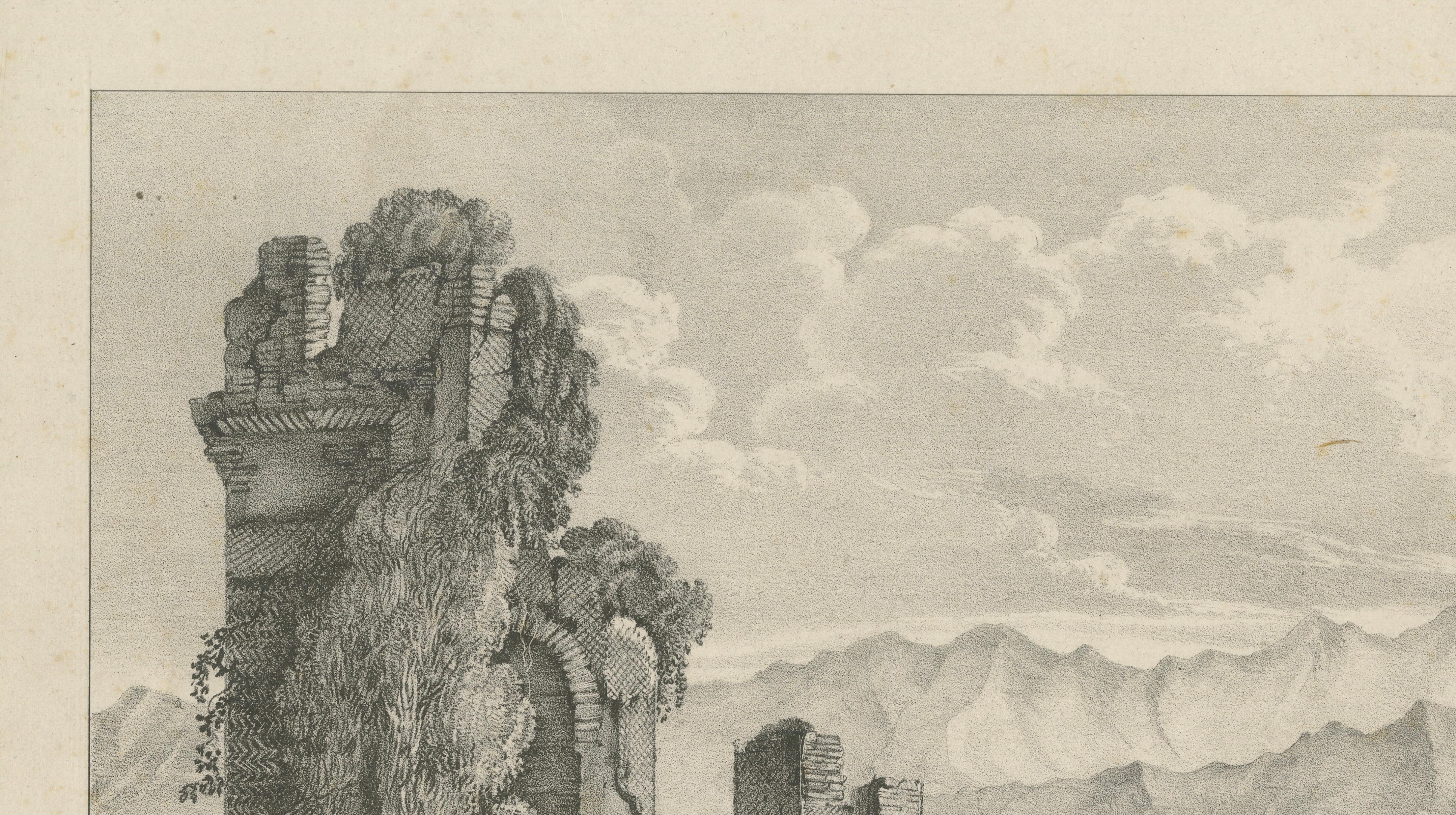 Junction of the Rhone and Saone, Roman Ruins near Lyons – Lithograph,  c.1835
