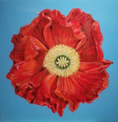 African Poppy, Realism, Acrylic w/Resin, Floral Painting, Gallery Wrap