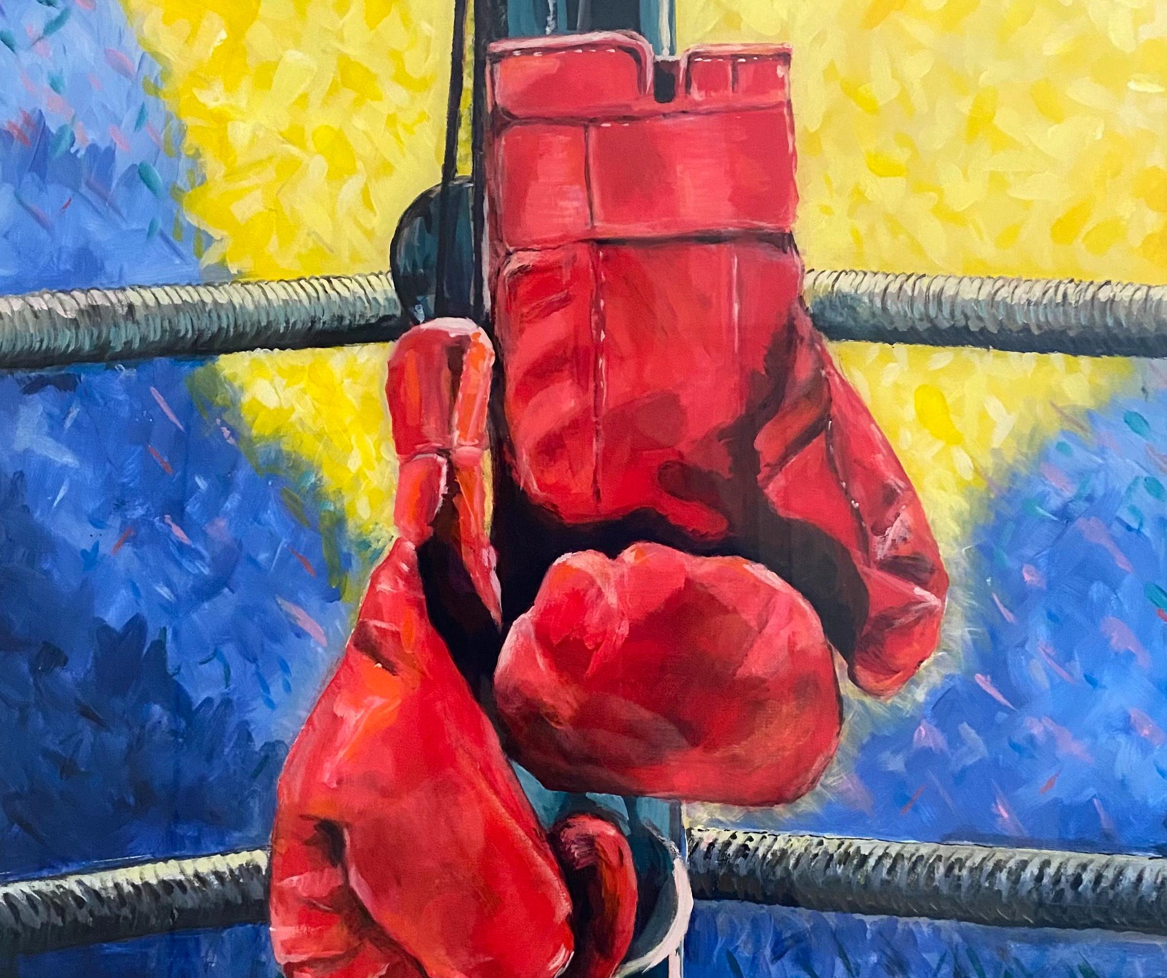  Another Win, Realism, Acrylic w/Resin Gallery Wrap, Boxing Gloves, Ringside - Realist Painting by June Arthur