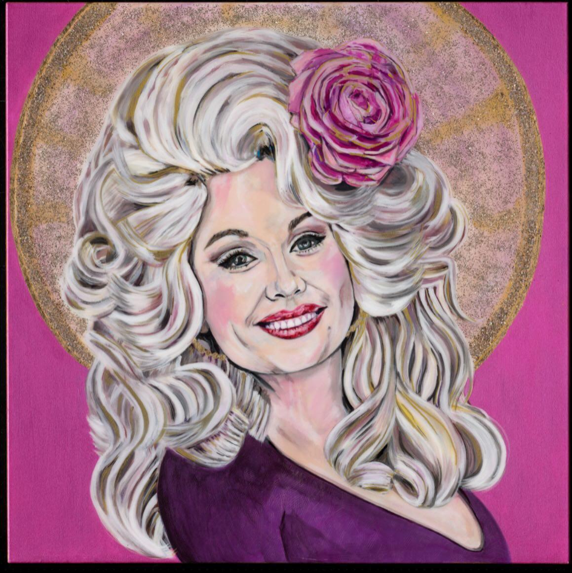 June Arthur Figurative Painting -   Dolly Parton  Realism, Acrylic w/Resin Gallery Wrap, Country Western
